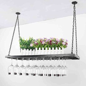 DEUYO Casier à vin en Fer forgé en Fer de Barre européenne, casier à vin inversé Porte-gobelet en Verre de vin Rouge tenture 