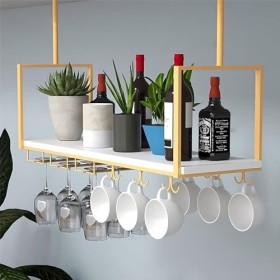 Casier à vin de plafond avec support de verre à vin à lenvers, étagères de rangement suspendues pour présenter du vin rouge/