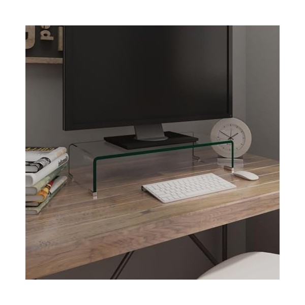 JUNZAI Meuble TV/pour Moniteur 60 x 25 x 11 cm Verre Transparent,Meuble TV,Meuble TV Moderne,Meuble de Salon