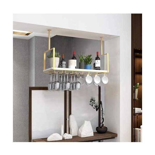 Étagère de plafond, casier à vin industriel suspendu avec support de verre à vin à lenvers, présentoir flottant en métal pou