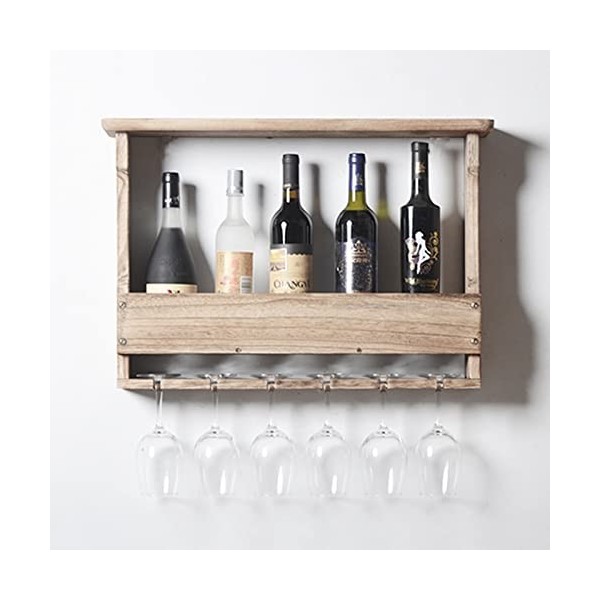 PUCHEN Casier à vin mural, support de verre à vin suspendu en bois et porte-bouteille, support de verres à pied, organisateur