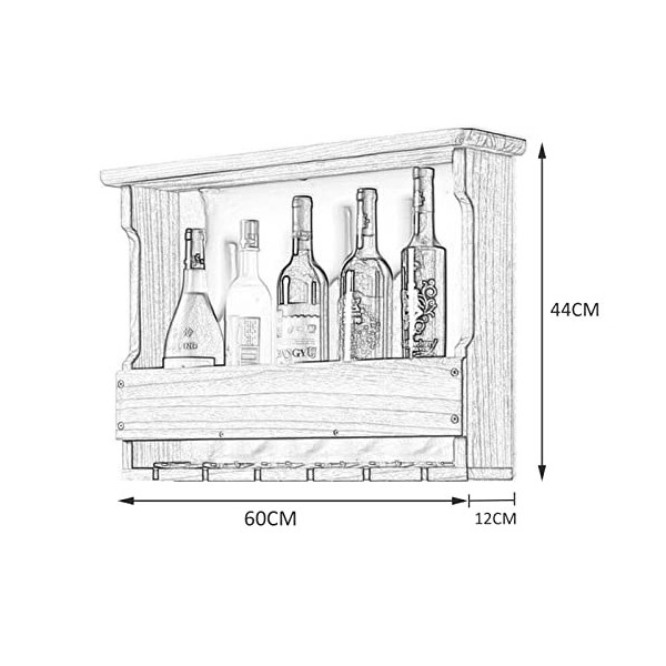 PUCHEN Casier à vin mural, support de verre à vin suspendu en bois et porte-bouteille, support de verres à pied, organisateur