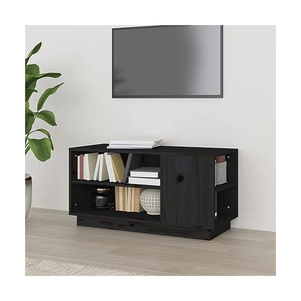 Meuble TV Noir 80x35x40,5 cm Bois de pin massif