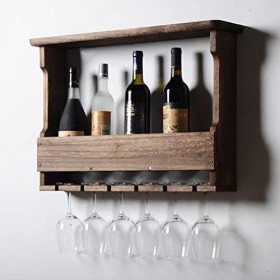 Casier à vin mural, étagère à vin en bois avec verre à vin et porte-bouteille, porte-bouteille de champagne, porte-vin suspen
