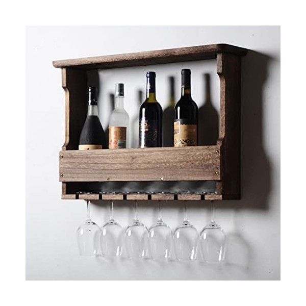 Casier à vin mural, étagère à vin en bois avec verre à vin et porte-bouteille, porte-bouteille de champagne, porte-vin suspen