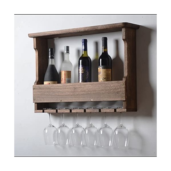 PUCHEN Casier à vin Mural et Porte-Verre, Porte-Bouteilles de vin en Bois et Verres à Pied, Rangement Mural pour Cuisine à Do