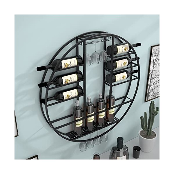 TZUFA Casier à vin Rond Moderne, étagère à vin Suspendue Murale, étagère de Stockage de vin en métal, Support de Rangement po