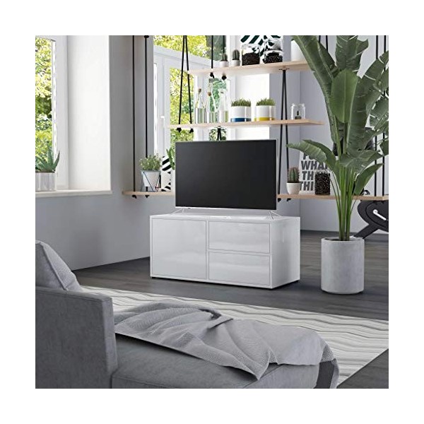 VEEKI Meuble TV, Meuble TV Suspendu, Meuble TV Blanc, Meuble TV Industriel, Meubles de Salon, Salon, Chambre, Cadre en Acier,