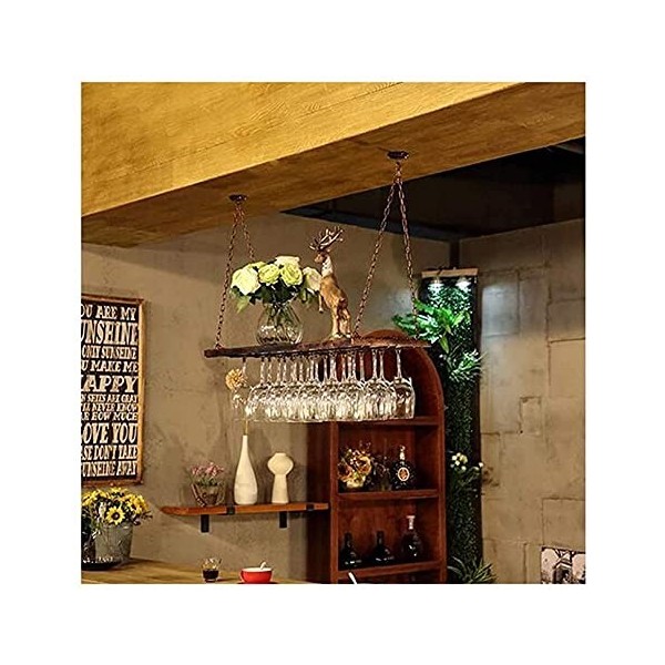 Casier à vin suspendu avec support en verre et étagère, casier à verres à vin, table de bar de style européen, casier à verre