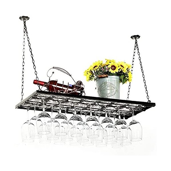 Casier à vin suspendu avec support en verre et étagère, casier à verres à vin, table de bar de style européen, casier à verre