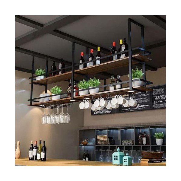 BOSDEX Casier à vin et Support en Verre monté au Plafond, casier à vin Suspendu, Porte-Bouteille de vin à Hauteur réglable, S