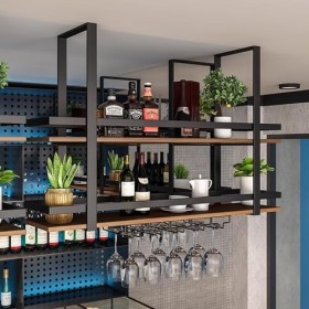 BOSDEX Porte-Verre à vin à lenvers, étagère à vin au Plafond, Support Industriel pour Bouteilles de vin, étagères de Bar flo