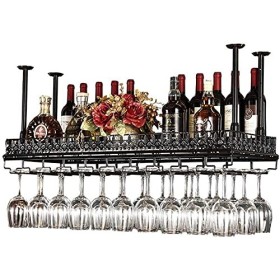 Boxbit Casier à vin, Bar, Restaurant, Suspendu, casier à Verres à vin, métal, Fer rétro européen Suspendu à lenvers, étagère