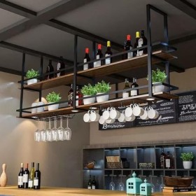 UDaca Casier à vin et Support en Verre monté au Plafond, casier à vin Suspendu, Porte-Bouteille de vin à Hauteur réglable, Su