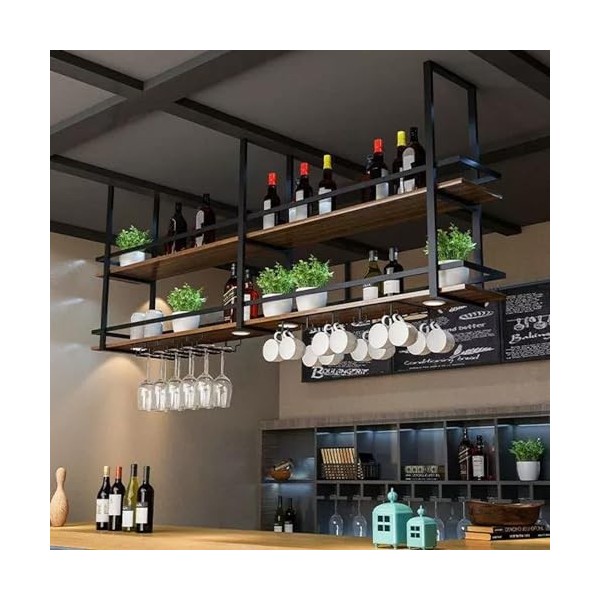 UDaca Casier à vin et Support en Verre monté au Plafond, casier à vin Suspendu, Porte-Bouteille de vin à Hauteur réglable, Su