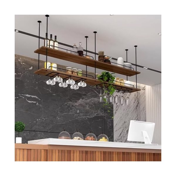 UDaca Casier à vin suspendu, casier à verres à vin au plafond en métal, porte-bouteille de vin suspendu industriel à 2 couche