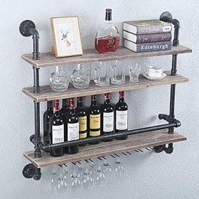 LANAZU Casier à vin Mural Industriel, casier à vin Flottant Antique à 3 Niveaux, casier à vin décoratif de Bar, adapté aux Re