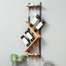 BTZHY Casier à vin Mural, étagère en Bois et en métal décoratif de Restaurant créatif, Porte-Bouteille de Stockage de vin, Su