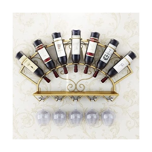 Casier à vin mural, casier à bouteilles suspendu en métal, présentoir à vin avec étagère de rangement pour verres à pied pour