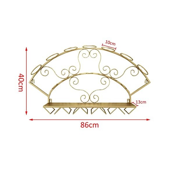 Casier à vin mural, casier à bouteilles suspendu en métal, présentoir à vin avec étagère de rangement pour verres à pied pour