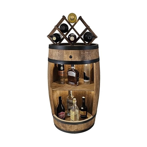 CREATIVE COOPER Baril LED avec support à vin - Casier à vin - Tonneau en bois - Bar de maison 80 x 50 cm - Décoration rustiqu