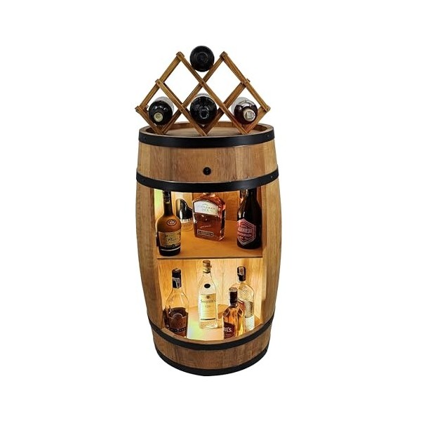 CREATIVE COOPER Baril LED avec support à vin - Casier à vin - Tonneau en bois - Bar de maison 80 x 50 cm - Décoration rustiqu