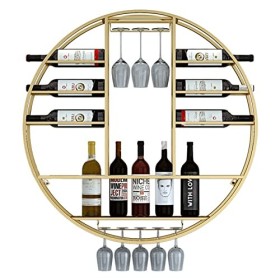 TZUFA Casier à vin mural, étagère de stockage de vin en métal, gobelets en verre de champagne à vin ronds modernes, support d