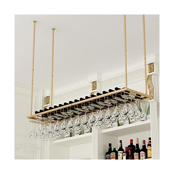 TZUFA Casier à vin Porte-verre à vin suspendu au plafond, étagère de stockage de vin en métal, support de stockage de gobelet