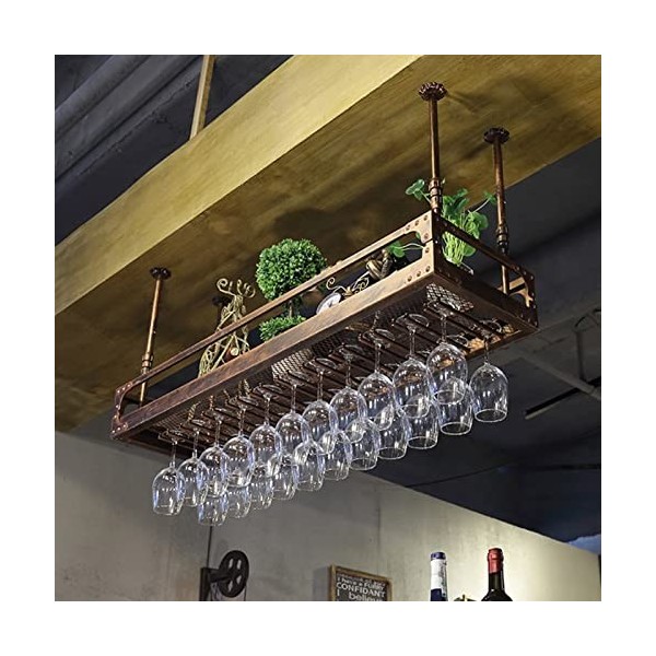 TZUFA Casier à vin industriel avec porte-verres, étagère de stockage de vin en métal, support de tasses à vin à lenvers, pré