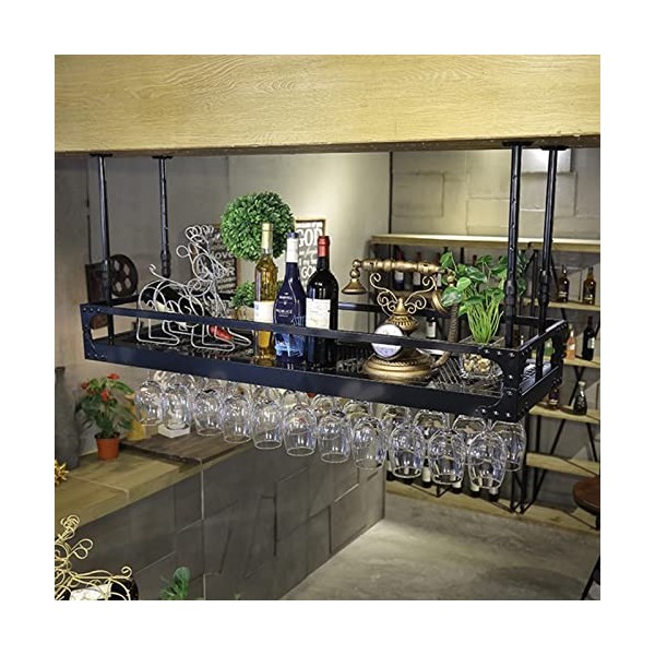 TZUFA Casier à vin de Plafond Étagère à vin Suspendue avec Support en Verre pour Verres à Pied, étagère de Stockage de vin In