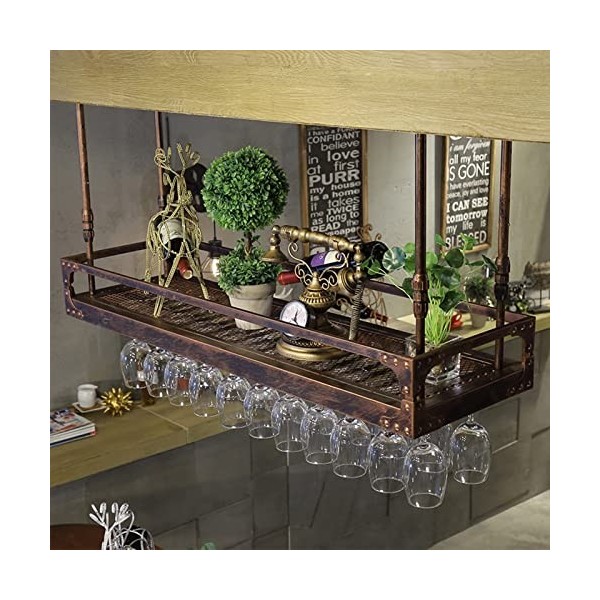 TZUFA Étagère à vin en métal avec Support en Verre, Porte-Bouteille de Champagne, Support à vin Rustique Suspendu, Organisate