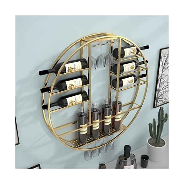 TZUFA Casier à vin Rond Mural, Armoire à vin Faite à la Main, étagère de Stockage de vin en métal, présentoir Multifonction p