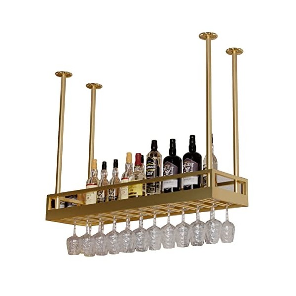 TZUFA Casier à vin de Plafond avec Support en Verre pour Verres à Pied, Support Mural pour Bouteille de vin, étagère de Range