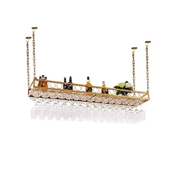 PJQUEKAIPJ Casier à vin, Bar, Restaurant, Suspendu, casier à Verres à vin, Plafond doré, casier à Bouteilles de vin, Porte-Ve