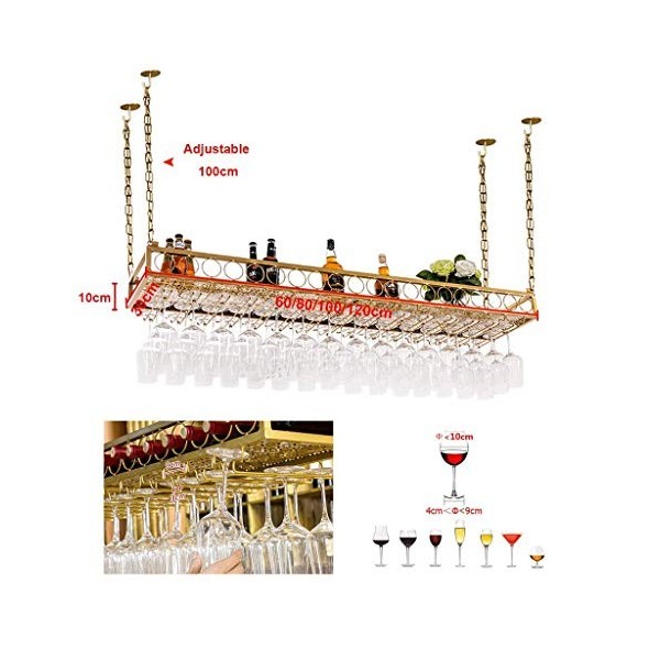 PJQUEKAIPJ Casier à vin, Bar, Restaurant, Suspendu, casier à Verres à vin, Plafond doré, casier à Bouteilles de vin, Porte-Ve