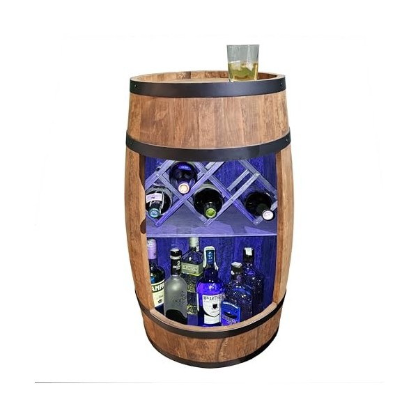 CREATIVE COOPER Baril de baril LED RVB avec porte-vin – Casier à vin – Tonneau en bois – Bar de maison 80 x 50 cm – Décoratio