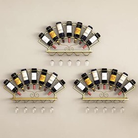 PUCHEN Casier à vin en métal, présentoir pour Verres à vin et Bouteilles de vin, étagère Murale de Stockage de vin, Organisat