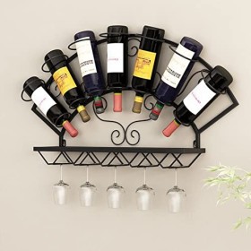 PUCHEN Casier à vin Casiers à vin Suspendus, Porte-Bouteille de vin Mural avec Support en Verre, étagère de Stockage de vin e