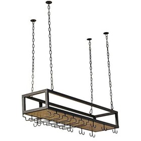 TZUFA Casier à vin suspendu pour étagère de plafond, avec support en verre et étagère, avec chaîne en fer de 1 m de long, éta