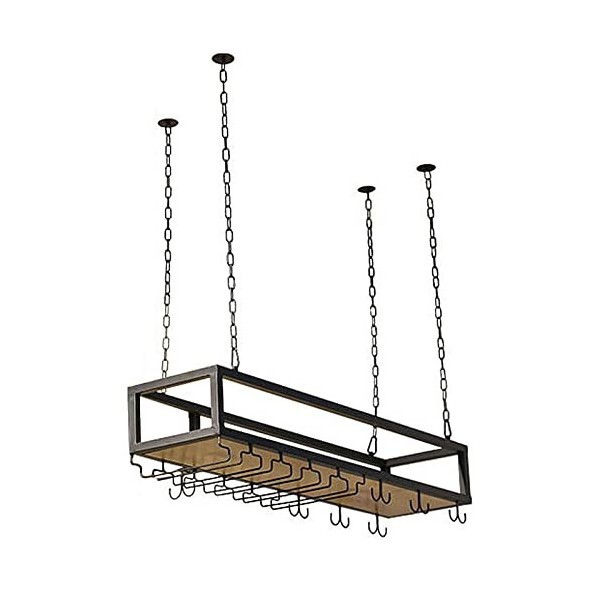 TZUFA Casier à vin suspendu pour étagère de plafond, avec support en verre et étagère, avec chaîne en fer de 1 m de long, éta