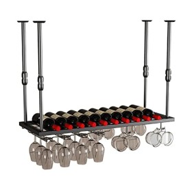 TZUFA Étagères flottantes pour Bar, casier à vin en métal Noir, Porte-Bouteille de vin Suspendu au Plafond, gobelet à Champag