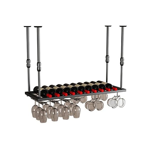 TZUFA Étagères flottantes pour Bar, casier à vin en métal Noir, Porte-Bouteille de vin Suspendu au Plafond, gobelet à Champag