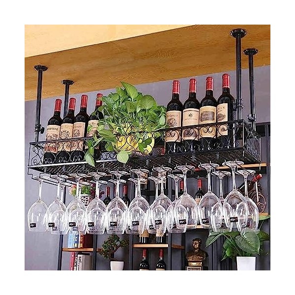 Étagère à Vin Murale Casier à Vin Mural Casier à vin de plafond avec support en verre à lenvers, support de verres à vin en 