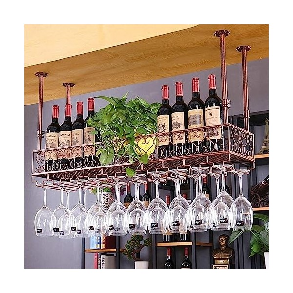 Étagère à Vin Murale Casier à Vin Mural Casier à vin de plafond avec support en verre à lenvers, support de verres à vin en 