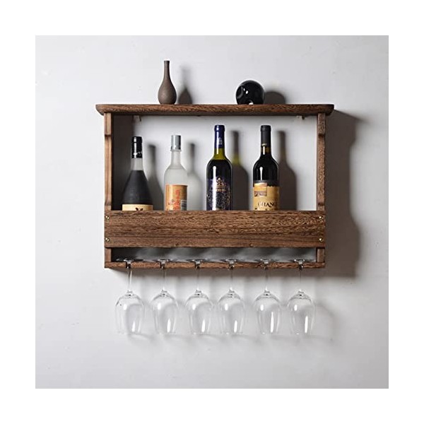 ATHUAH Casier à vin en Bois Massif, étagère de Rangement Murale pour vin, gobelets en Verre à Champagne Suspendus, Support po
