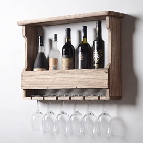 ATHUAH Casier à vin Mural de Rangement, casier à vin pour Bouteilles en Bois avec Supports en Verre à Pied, présentoir de Sto