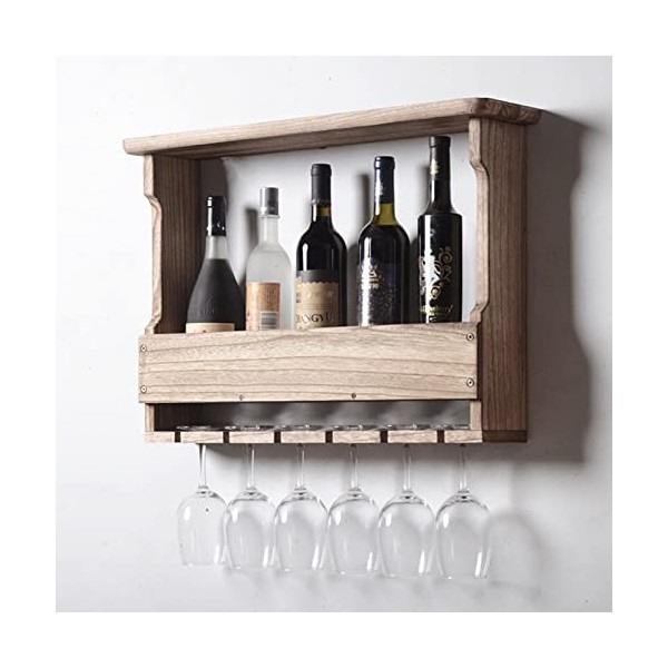 ATHUAH Casier à vin Mural de Rangement, casier à vin pour Bouteilles en Bois avec Supports en Verre à Pied, présentoir de Sto