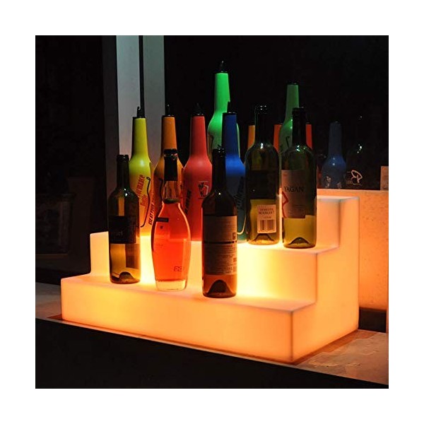 Présentoir à vin de bar, présentoir à bouteilles de vin, présentoir à bouteilles à LED à 3 niveaux, lumière colorée variable,