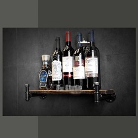 Casier à vin, Loft Tuyau en Fer forgé Mur en Bois Massif Suspendu casier à vin Bar casier à vin, présentoir Taille : 1000 mm