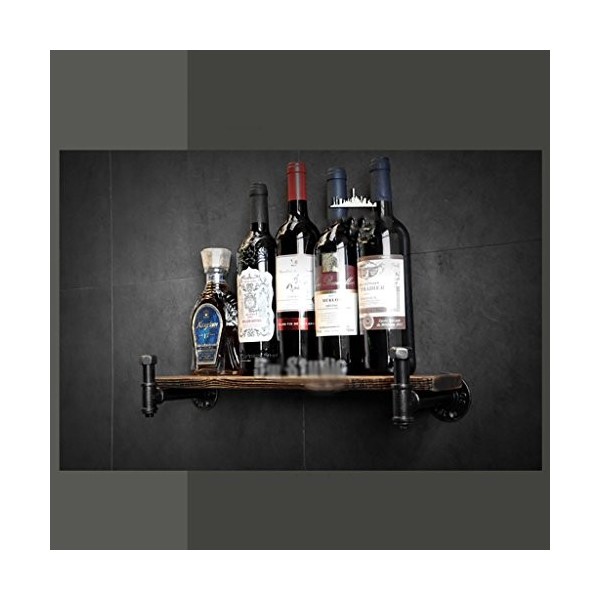 Casier à vin, Loft Tuyau en Fer forgé Mur en Bois Massif Suspendu casier à vin Bar casier à vin, présentoir Taille : 1000 mm